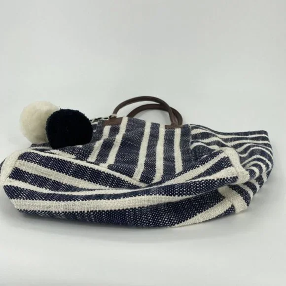 Crown & Ivy Women's Tote Bag Blue Ivory 100% Cotton Shopping Gym Beach - Picture 3 of 12